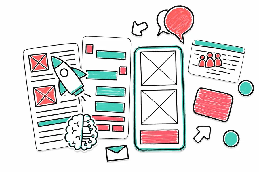Illustration showing website planning, communication, process, and growth, representing a website built with intention