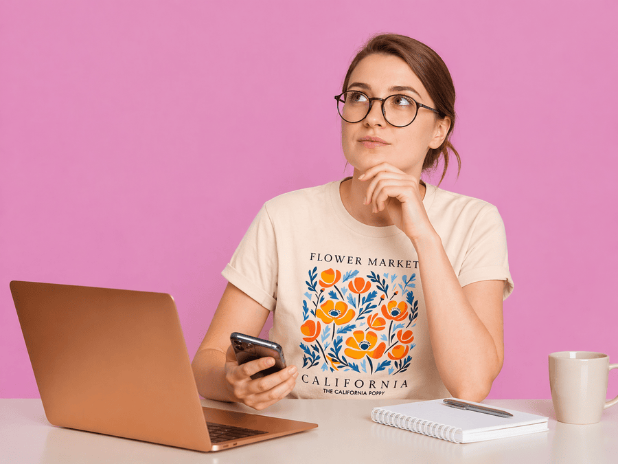 Woman thinking while using phone and laptop, representing a website losing customers due to unclear user experience